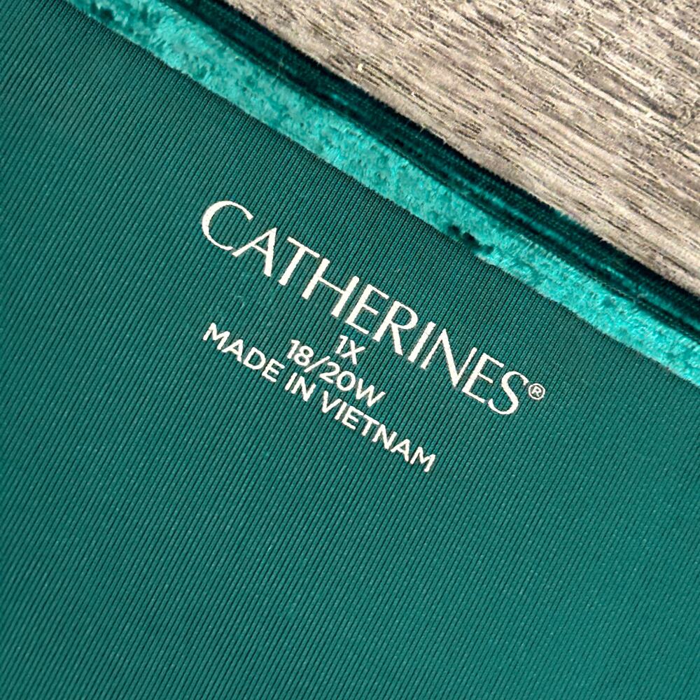 Catherines Green Crushed Velvet Cold Shoulder Top Womens 1X 18/20W Square Neck - Picture 3 of 5
